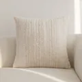 Funda de cojín elegante de piel sintética crema con patrón de rayas verticales para sofá - 45x45cm Sin Relleno / Blanco Crema (Textura de Piel Sintética Tejida)