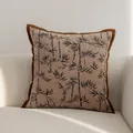 Housse de coussin style Maillard avec motif bambou et bordure passepoilée brune - 45x45cm Sans Garnissage / Brown (Bamboo Leaf Print)