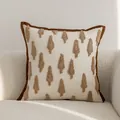 Coussin crème texturé avec motifs touffetés marron et bordure de style Maillard - 45x45cm Sans Garnissage / Brown White (Tufted Tree Pattern)