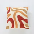 Housse de coussin tuftée style Maillard avec motif vagues pour décoration intérieure - 45x45cm (Sans Noyau) / Texture Orange Chaud (Tufté Ondulé) / Orange Chaud