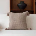 Housse de coussin tressée marron style Maillard avec pompons élégants - 45x45cm (Sans Noyau) / Teint en Fil - Gland Brun (Tissage Grossier) / Café