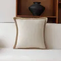 Housse de coussin en lin beige avec bordure décorative en corde de jute marron - 45x45cm (Sans Noyau) / Bord Enveloppé - Bordure en Lin (Vague Creuse) / Khaki Clair