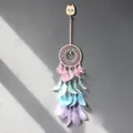 Attrape-rêve bohème fait main avec plumes pastel dégradées pour décoration murale - Qilan Yameng (Sans Lumière)