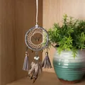 Atrapasueños mini artesanal con cabeza de ciervo y borlas grises para coche retro - Estilo Cabeza de Ciervo Pluma Gris Aro Gris (MS9127HUISE) / Gris