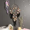 Atrapasueños retro de cinco anillos con plumas naturales para decoración de pared hogar - Estilo de Pluma Bohemio Retro (MS9077)