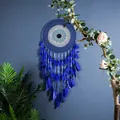 Großer handgefertigter blauer Böser Blick Traumfänger mit Gänsefedern Wanddekoration - Böser Blick Klassischer Stil (MS9521) / 1 Stück