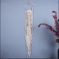 Atrapasueños de estrella de macramé blanco hecho a mano con borlas para pared - Estilo Estrella Beige (MS7213A)