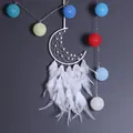 Atrapasueños de luna blanca elegante con plumas suaves para decoración de pared de dormitorio - Blanco (MS9111C)