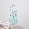Atrapasueños en forma de luna azul macaron decoración de pared con plumas suaves hogar - Luna / Verde claro