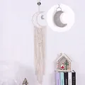 Atrapasueños lunar bohemio tejido a mano decoración de pared con flecos color crema - Estilo con Amuleto Luna de Plata (MS7213G)