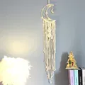 Atrapasueños de luna en macramé bohemio hecho a mano con luces LED cálidas - Estilo Luna de Luz Cálida (MS7213I)