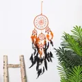 Grote vintage dromenvanger met vijf ringen en oranje-zwarte veren voor boho wanddecor - Retro Dromenvanger met Vijf Ringen (MS9136B) / Oranje Zwart