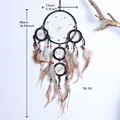 Vintage dromenvanger met vijf ringen, bruine veren en kralen, wanddecoratie in huis - Retro Dromenvanger met Vijf Ringen (MS6072) / 48cm/18.89 inch / Zwart