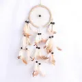Atrapasueños artesanal con plumas marrones y blancas para la decoración de coche - Estilo de Círculo de Cuerda de Yute / 11cm / Pluma Marrón y Blanca (MS6079)