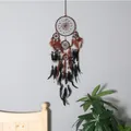 Grote dromenvanger met vijf ringen, bruine en zwarte veren voor retro wanddecoratie - Retro Dromenvanger met Vijf Ringen (MS9136C) / Donkerbruin