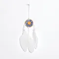 Atrapasueños hecho a mano con plumas blancas y motivo de girasol azul y amarillo - Estilo girasol amarillo y azul (MS9304) / 8cm
