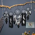 Juego de 5 atrapasueños nórdicos en blanco y negro con plumas decoración de pared - Negro (MS9240-1) / Caja de regalo