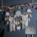 Set de 5 atrapasueños bohemios nórdicos para colgar con plumas blancas y encaje - Café (MS9242-1) / Caja de regalo