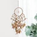 Retro bohemien vijf-rings dromenvanger met natuurlijke bruine veren voor wanddecoratie in huis - Bruin-beige Retro Stijl met Vijf Ringen (MS4013)