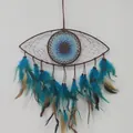 Handmade blue evil eye dream catcher wall hanging with feathers and beads for room decor - Dark Coffee (MS9231B)
