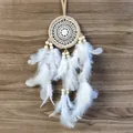 Elegant handmade white feather dreamcatcher pendant with wooden beads for home decor - Simple Creamy White (MS9306C)