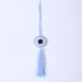 Handmade blue crochet Evil Eye wall hanging ornament for car and home with long tassel - Light Blue Style (MS9337A)