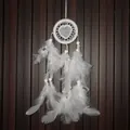 Handmade white heart dreamcatcher with soft feathers and beads for wall hanging - Heart Woven Mesh (MS9306D) / 6cm