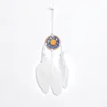 Minimalist small handmade dreamcatcher with white feathers for car or wall decor - Dark Blue Yellow Heart (MS9304)