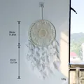 Großer Boho-Traumfänger Wandbehang Heimdekoration mit weißen Federn und Perlen - Weiß (MS9247A) / 30cm Größe