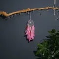 Boho ονειροπαγίδα με ροζ πούπουλα διακόσμηση τοίχου για ονειρεμένη κρεβατοκάμαρα σπιτιού - Χωρίς Φως / Ροζ