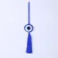Handmade crochet blue evil eye hanging ornament with long tassel for home or car decor - Deep Blue Style (MS9337C)