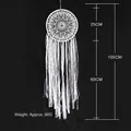 Large hand-woven white lace dreamcatcher with long tassels bohemian wall hanging decor - White Round (MS0224) / White