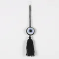 Handmade crochet evil eye wall hanging ornament with a decorative black cotton tassel - Black Tassel Style (MS9337G)