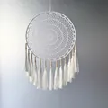 Λευκή ονειροπαγίδα Boho με ξύλινες χάντρες και φούντες για διακόσμηση τοίχου - Μποέμ Μαντάλα (MS9236C) / 40CM / Λευκό