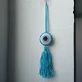 Handmade crochet Evil Eye hanging ornament with blue tassel for car and home decor - Sky Blue Style (MS9337K)