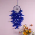Hermoso atrapasueños azul hecho a mano con plumas y cuentas decoración de pared - Azul Oscuro (MS9484) / 15cm