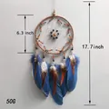 Atrapasueños nórdico hecho a mano con plumas azules y cuentas, 17.7 pulgadas largo - Estilo MS9469 / Diámetro 16cm / Azul Marino