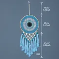Handmade evil eye dream catcher wall hanging with blue tassels and beads decoration - Evil Eye Blue Tassel Style (MS9436A)
