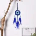 Capteur de rêves Evil Eye bleu avec plumes bleues pour décoration murale suspendue - Bleu Foncé (MS9412) / 16cm