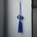 Handmade blue crochet evil eye wall hanging ornament with decorative long tassel - Deep Blue Crochet Style (MS9337J)