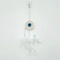 Attrape-rêve oeil bleu fait main avec des plumes blanches pour décoration murale - Blanc (MS9412B) / 16cm