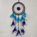 Attrape-rêves œil grec fait main avec plumes bleues pour décoration murale boho - Plume Bicolore (MS9413C) / 1 Pièce
