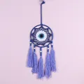 Blue evil eye dreamcatcher wall hanging with periwinkle tassels and blue beads - Evil Eye Purple Tassel Style (MS9436B)