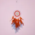 Attrape-rêves style forêt avec plumes orange et bleues pour décoration murale - 9402C Dégradé orange 16 cm