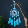 Handmade Evil Eye dreamcatcher with blue tassels and beads for wall hanging decor - Dark Blue Evil Eye Style (MS9436D)