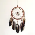 Atrapasueños nórdico marrón hecho a mano con plumas negras y cuentas de colores - Estilo MS9469B / Diámetro 16cm / Negro