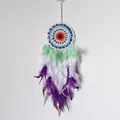 Décoration murale attrape-rêves faite main avec des plumes vertes blanches et violettes - 9402D Dégradé violet 16 cm