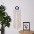 Handmade macrame evil eye dreamcatcher wall hanging decor with long cream tassels - Eye-Shaped Beige Tassel Style (SJ1021)