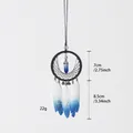 Handmade blue gradient feather dreamcatcher with crystal pendant and size annotations - Blue Black Style (MS9524B) / MS9524B