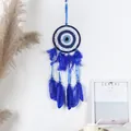 Attrape-rêves bleu Evil Eye fait main avec plumes pour décoration murale de la maison - 9435 Bleu roi 16 cm